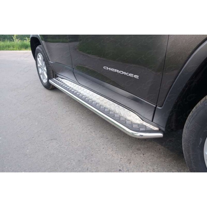 Пороги с площадкой алюминиевый лист 42 мм для Jeep Cherokee 2014-2018 артикул JEEPCHER14-05