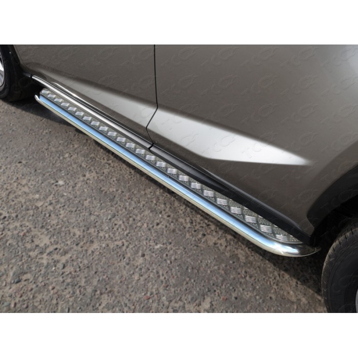 Пороги с площадкой алюминиевый лист 42 мм для Lexus NX-200t 2014-2017 артикул LEXNX20015T-08