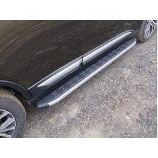 Пороги алюминиевые ТСС с накладкой серые для Mitsubishi Outlander 2015-2018