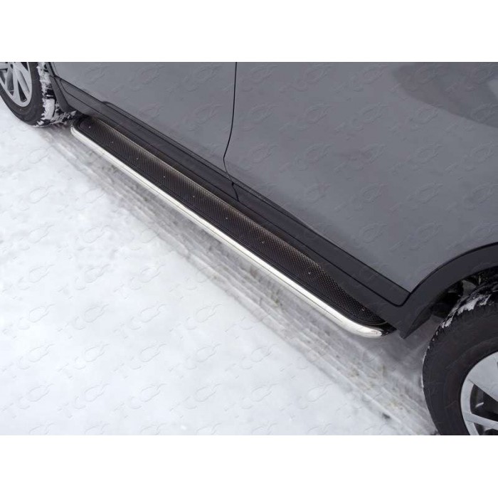 Пороги с площадкой нержавеющий лист 42 мм для Nissan X-Trail 2015-2018 артикул NISXTR15-12