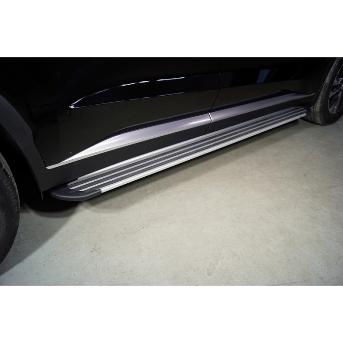 Пороги алюминиевые Slim Line Silver для Hyundai Palisade 2020-2023 артикул HYUNPAL21-19S