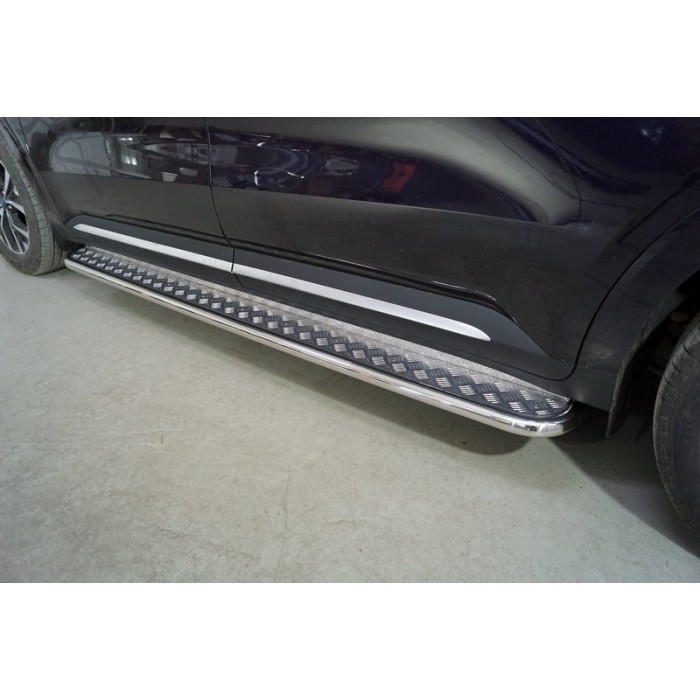Пороги с площадкой алюминиевый лист 42 мм для Kia Carnival 2020-2023 артикул KIACAR21-25