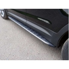 Пороги алюминиевые ТСС с накладкой серые для Hyundai Santa Fe Grand 2016-2018