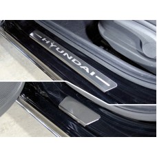 Накладки на пороги шлифованный лист надпись Hyundai 4 штуки для Hyundai Solaris 2018-2023