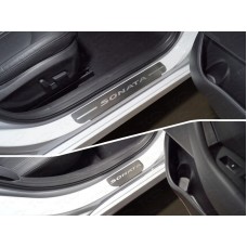 Накладки на пороги шлифованный лист надпись Sonata 4 штуки для Hyundai Sonata 2017-2019