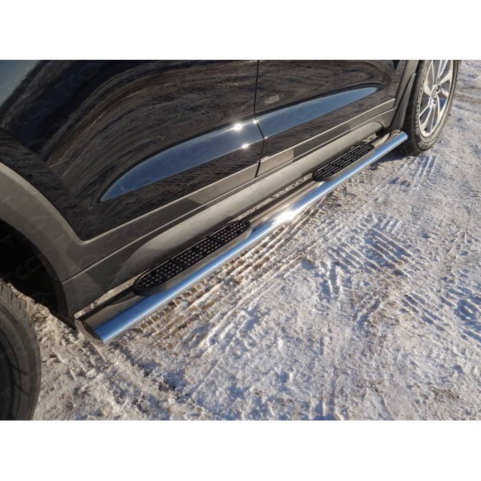 Пороги овальные с накладкой 120х60 мм для Hyundai Tucson 2018-2021 артикул HYUNTUC18-22