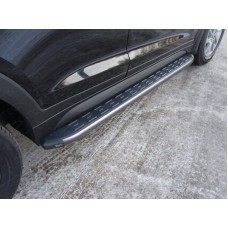 Пороги алюминиевые ТСС с накладкой серые для Hyundai Tucson 2018-2021