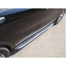 Пороги алюминиевые ТСС с накладкой серебристые для Kia Sorento Prime 2018-2020