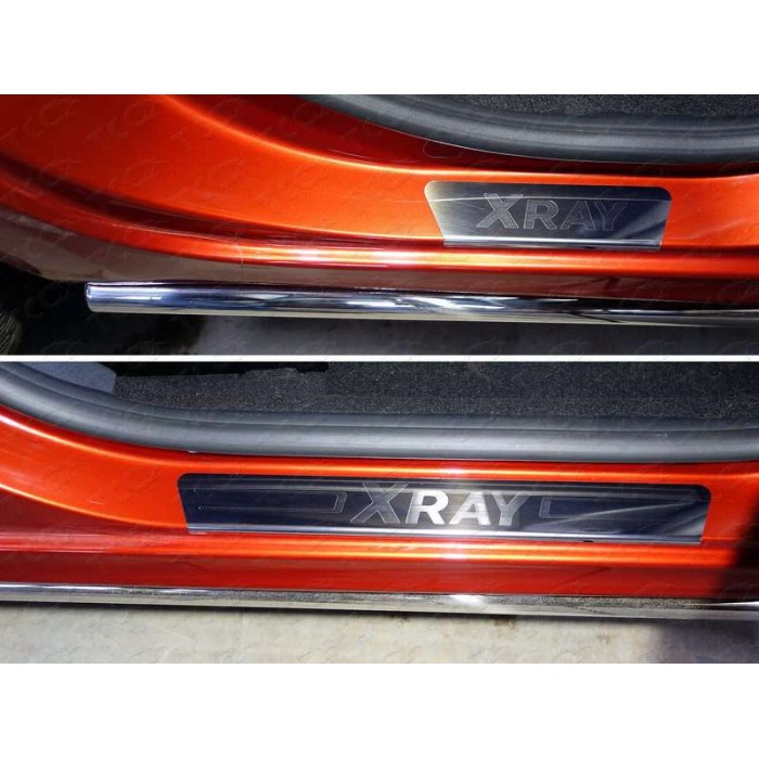 Накладки на пороги зеркальный лист надписьXRay для Lada XRay 2016-2022 артикул LADXRAY16-04