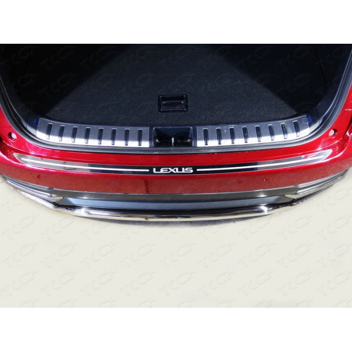 Накладка на задний бампер лист зеркальный надпись Lexus для Lexus NX 2017-2021 артикул LEXNX17-03