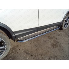 Пороги с площадкой алюминиевый лист 75х42 мм для Nissan Qashqai 2019-2023