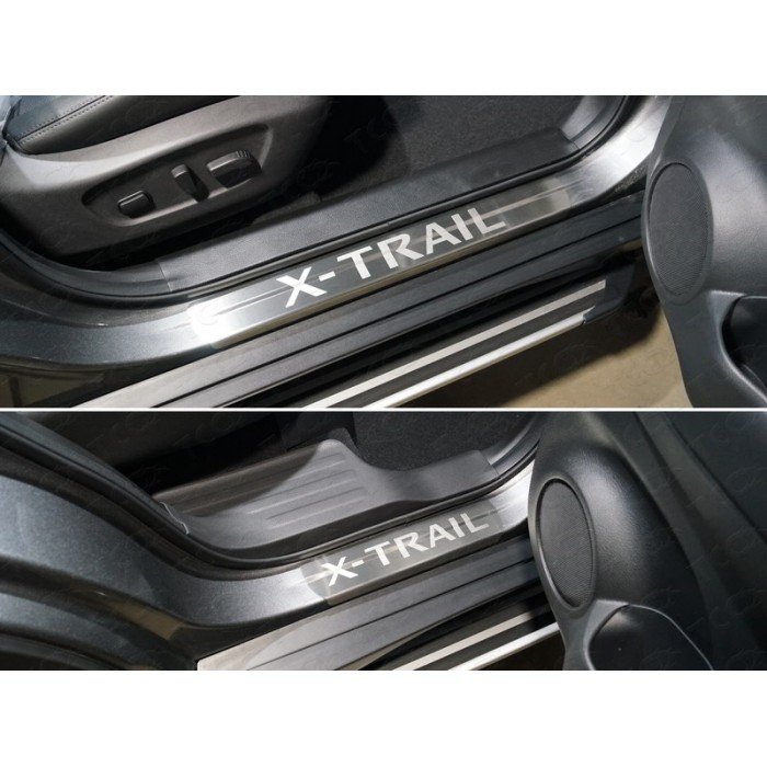Накладки на пороги шлифованный лист надпись X-Trail 4 штуки для Nissan X-Trail T32 2018-2022 артикул NISXTR18-03