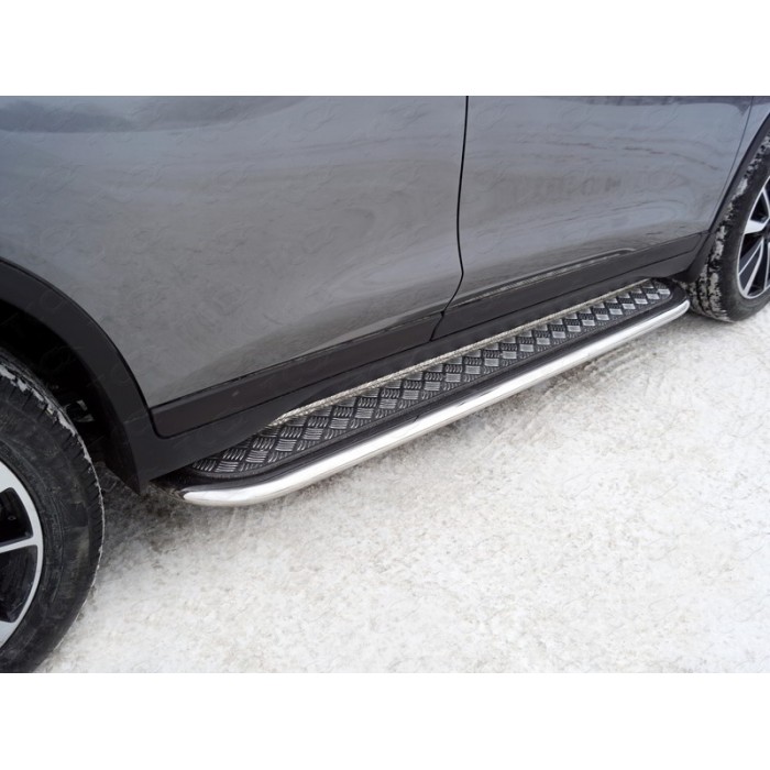Пороги с площадкой алюминиевый лист 75х42 мм для Nissan X-Trail T32 2019-2022 артикул NISXTR18-30