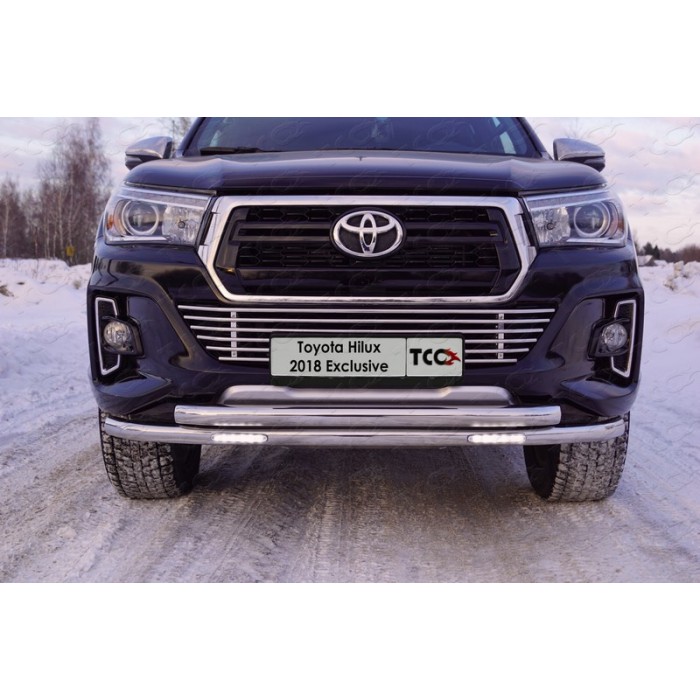 Защита передняя двойная с ДХО 60-60 мм для Toyota Hilux Exclusive 2018-2020 артикул TOYHILUXEXC18-08