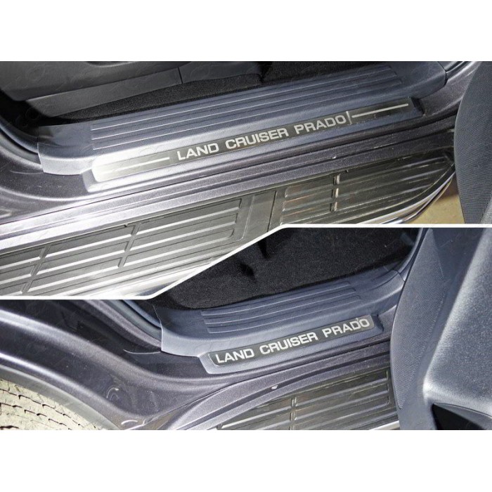 Накладки на пластиковые пороги шлифованный лист надпись Land Cruiser Prado 4 штуки для Toyota Land Cruiser Prado 150 2017-2023 артикул TOYLC15017-24