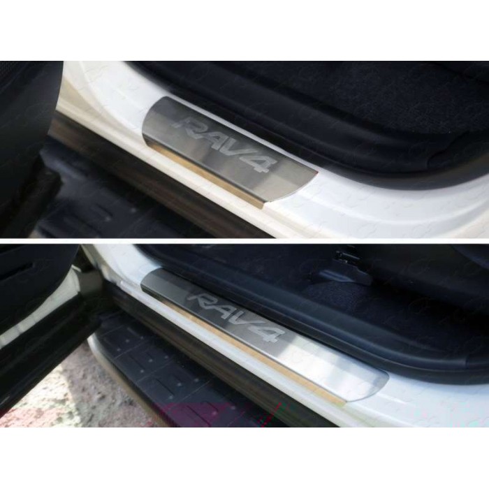 Накладки на пороги шлифованный лист надпись RAV4 для Toyota RAV4 2015-2019 артикул TOYRAV15-05
