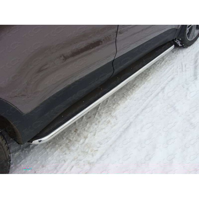 Пороги с площадкой нержавеющий лист 42 мм для Hyundai Santa Fe Grand 2014-2016 артикул HYUNSFGR14-07