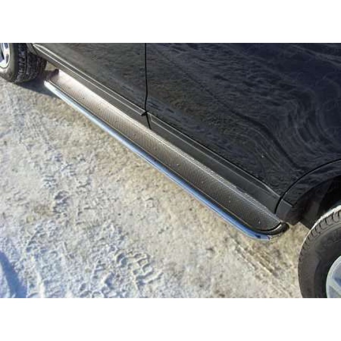 Пороги с площадкой нержавеющий лист 42 мм для Hyundai Santa Fe 2012-2015 артикул HYUNSF12-12