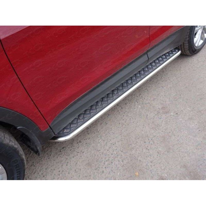 Пороги с площадкой алюминиевый лист 42 мм для Hyundai Santa Fe 2015-2018 артикул HYUNSF4WD15-15