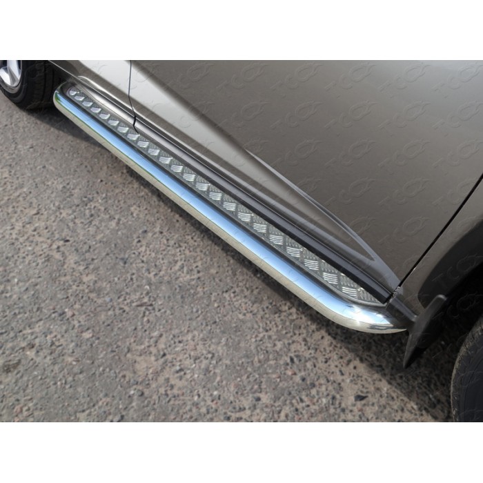 Пороги с площадкой алюминиевый лист 60 мм для Lexus NX-200t 2014-2017 артикул LEXNX20015T-10