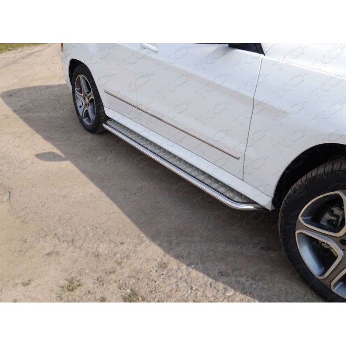 Пороги с площадкой алюминиевый лист 42 мм для Mercedes-Benz GLK 2008-2015 артикул MERGLK220D14-05