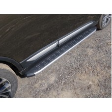 Пороги алюминиевые ТСС с накладкой серебристые для Mitsubishi Outlander 2015-2018