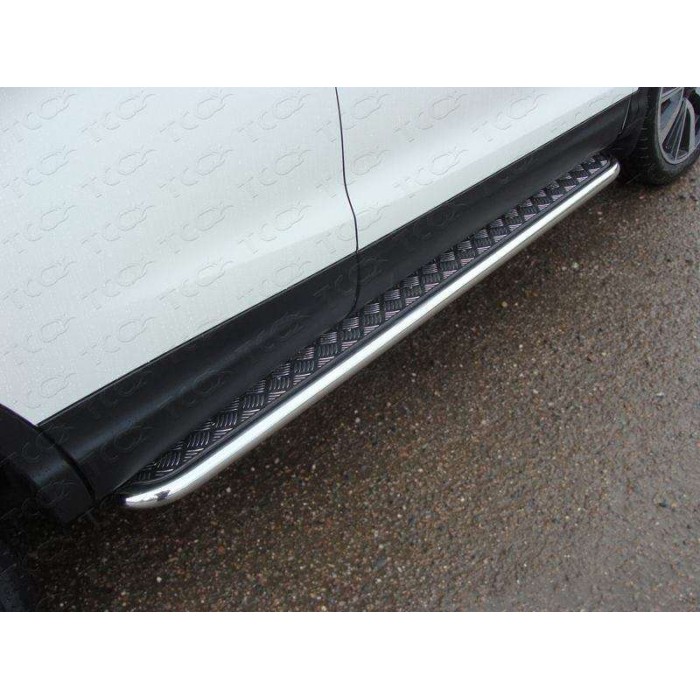 Пороги с площадкой алюминиевый лист 42 мм для Nissan Qashqai 2015-2019 артикул NISQASHSPB15-07