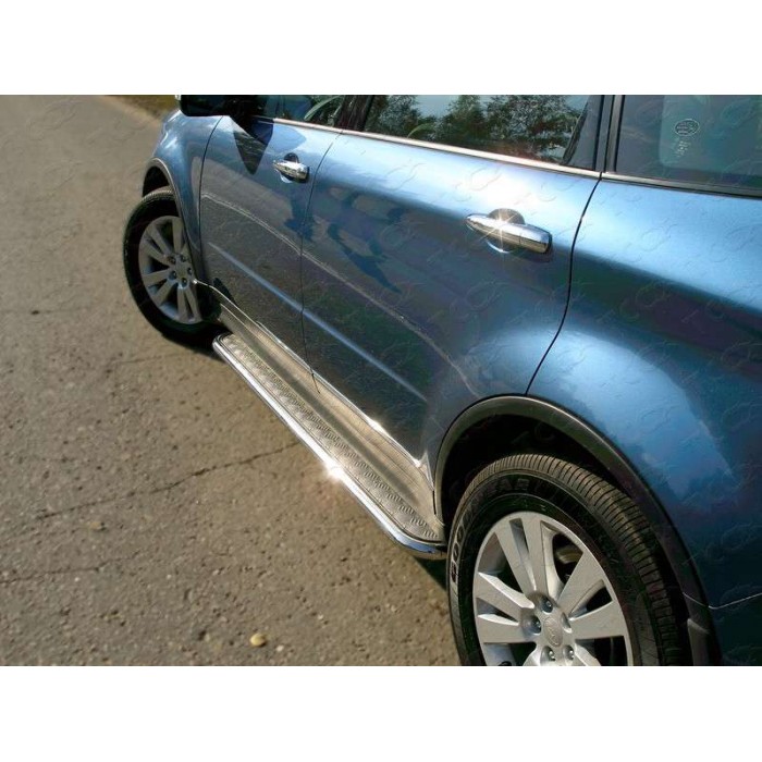 Пороги с площадкой алюминиевый лист 42 мм для Subaru Tribeca 2007-2014 артикул SUBTRIB-04
