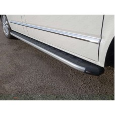 Пороги алюминиевые ТСС с накладкой серебристые для Volkswagen Multivan T6 2015-2023