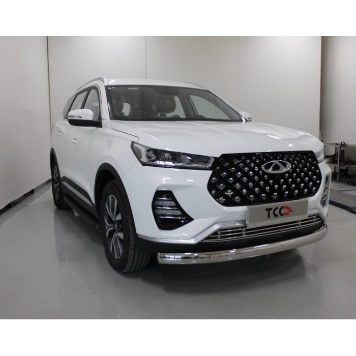 Защита передняя овальная 75х42 мм для Chery Tiggo 7 Pro 2020-2023 артикул CHERTIG7P20-19