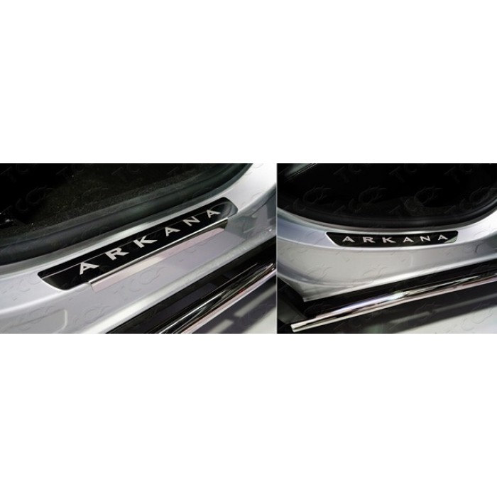 Накладки на пороги лист зеркальный надпись Arkana 4 шт для Renault Arkana 2019-2023 артикул RENARK19-03