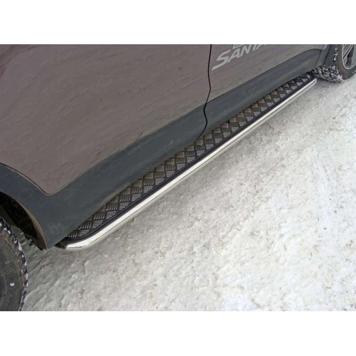 Пороги с площадкой алюминиевый лист 42 мм для Hyundai Santa Fe Grand 2016-2018 артикул HYUNSFGR16-10