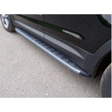 Пороги алюминиевые ТСС с накладкой серебристые для Hyundai Santa Fe Grand 2016-2018