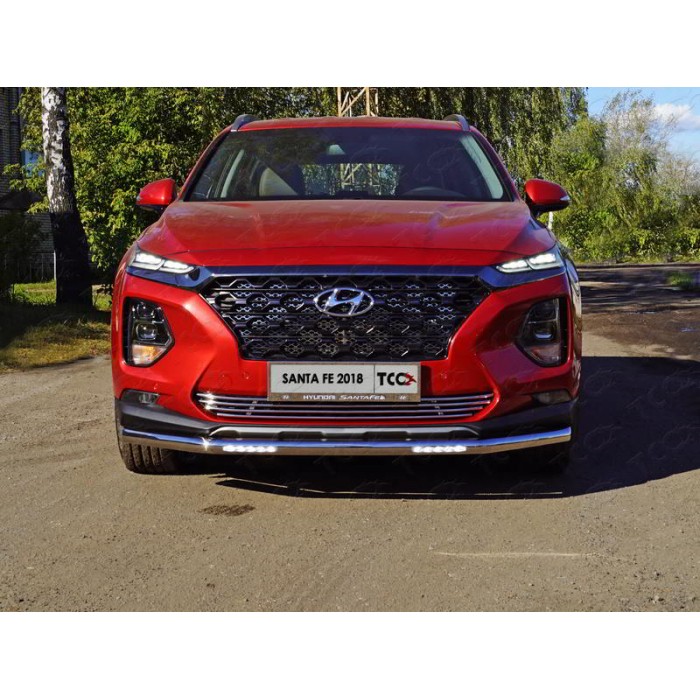 Защита переднего бампера с ДХО 60 мм для Hyundai Santa Fe 2018-2020 артикул HYUNSF18-13