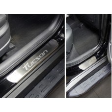 Накладки на пороги шлифованный лист надпись Tucson 4 штуки для Hyundai Tucson 2018-2021