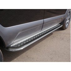 Пороги овальные гнутые с площадкой алюминиевый лист 75х42 мм для Kia Mohave 2016-2020