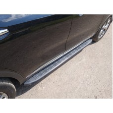 Пороги алюминиевые ТСС с накладкой чёрные для Kia Sorento Prime 2018-2020