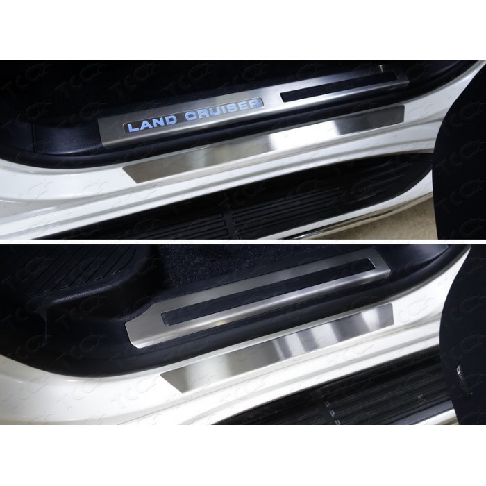 Накладки на пороги лист шлифованный логотип Lexus 4 штуки для Lexus LX-450d 2015-2023 артикул LEXLX450d15-28