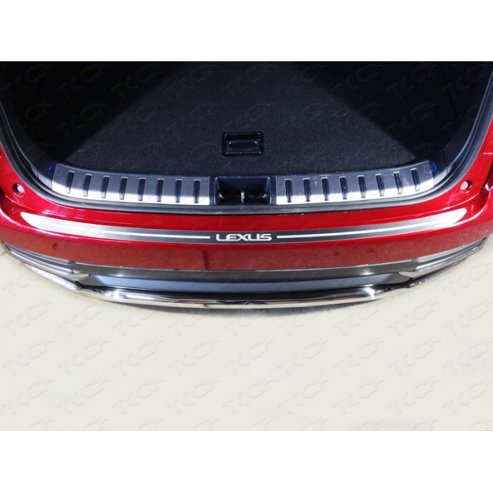 Накладка на задний бампер лист шлифованный надпись Lexus для Lexus NX 2017-2021 артикул LEXNX17-04