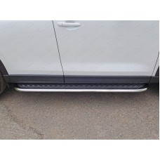 Пороги с площадкой алюминиевый лист 75х42 мм для Mazda CX-5 2018-2023