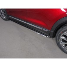 Пороги с площадкой нержавеющий лист овальные 75х42 мм для Mazda CX-9 2017-2023