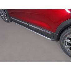 Пороги алюминиевые с накладкой ТСС серебристые для Mazda CX-9 2017-2023