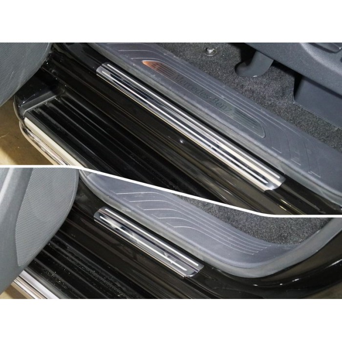 Накладки на пороги зеркальный лист с полосой 4 штуки для Mercedes-Benz X-Class 2018-2020 артикул MERXCL18-24