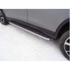 Пороги алюминиевые ТСС с накладкой серебристые для Nissan X-Trail T32 2019-2023