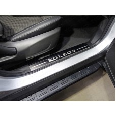 Накладки на пороги на пластик зеркальный лист надпись Koleos 2 штуки для Renault Koleos 2018-2023