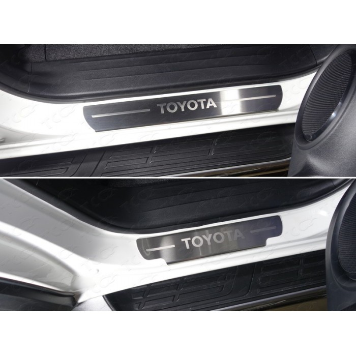 Накладки на пороги шлифованный лист надпись Toyota 4 штуки для Toyota Fortuner 2017-2023 артикул TOYFORT17-04