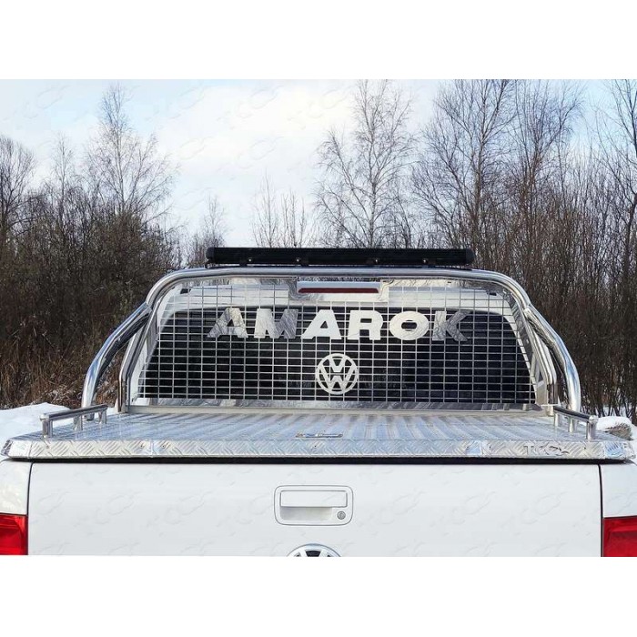 Защита кузова и заднего стекла со светодиодной фарой 75х42 мм на крышку для Volkswagen Amarok 2016-2023 артикул VWAMAR17-20