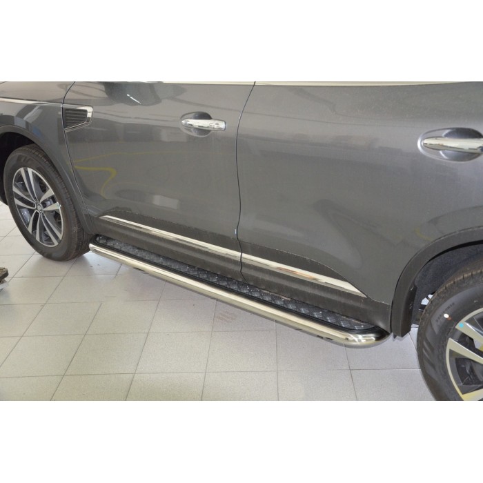 Пороги с площадкой алюминиевый лист 53 мм для Renault Koleos 2017-2023