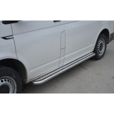 Пороги с площадкой алюминиевый лист 53 мм для Volkswagen Multivan/Caravelle/Transporter 2015-2023