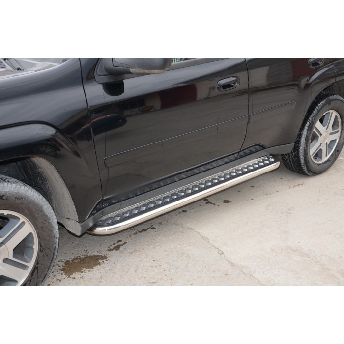 Пороги с площадкой алюминиевый лист 53 мм для Chevrolet TrailBlazer 2001-2011
